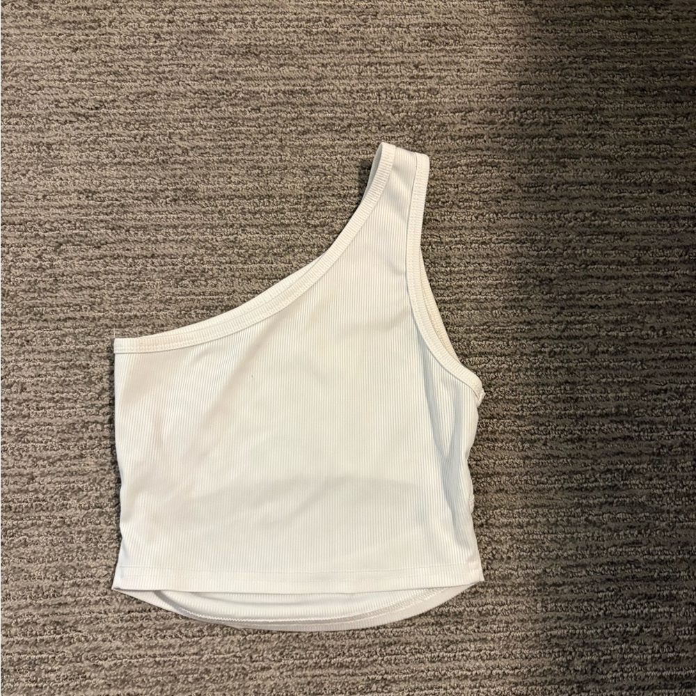 One-Shoulder White Ribbed Women's Top - Picture 2 of 2